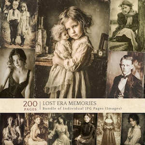 Pages de scrapbooking nostalgiques pour un journal intime, photographies de portraits anciens d'inspiration édouardienne, éphémères pour scrapbooking