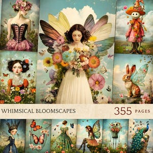 Whimsical Floral Bloomscapes Digital Paper for Journals, Scrapbook and Crafts (Digital Download)