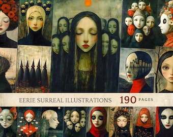 Surreal Gothic Portraits Bundle, Dark Academia Digital Paper, Eerie Junk Journal Supplies, Moody Collage