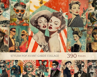 Pop Avant Garde Collage Art, Stylish Vintage Ladies Prints, High Fashion Graphic Bundle Download