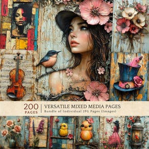 Grungy Mixed Media Digital Art, Shabby Chic Junk Journals, , Artistic Elements for Crafting Projects