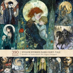 Dark Fairy Tale Junk Journal Pages, Celestial Moon Witch Digital Paper (390 JPGs)