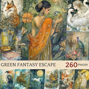 Grüne Seiten, Scrapbook Papier, verzaubert, magisch, Fantasy Papier, bedruckbares Papier, digitales Papier, verzaubert