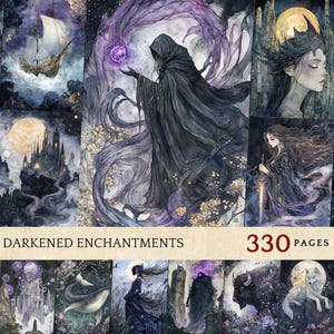 Mystical Dark fantasy pages de journal, pages de collage royaume ombragé, pages éphémères sombres, arrière-plans enchantés, téléchargements d'artisanat en papier