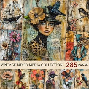 Pagine di diario vintage con tecniche miste, pagine vintage, effimeri misti, pagine digitali, carte retrò, kit di artigianato, set di diario, confezioni di carta