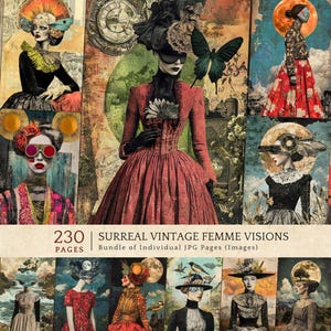 Surreal Vintage Collage Kit, Feminine Art Ephemera, Digital Paper Pack, Junk Journal, Scrapbooking Pages