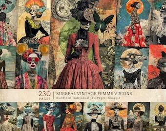 Surreal Vintage Collage Kit, Feminine Art Ephemera, Digital Paper Pack, Junk Journal, Scrapbooking Pages