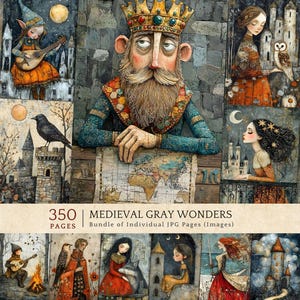 Enchanted Medieval Junk Journal Kit, Fairytale Kingdom Pages, Royal Magical Creatures Portraits, Scrapbook Paper