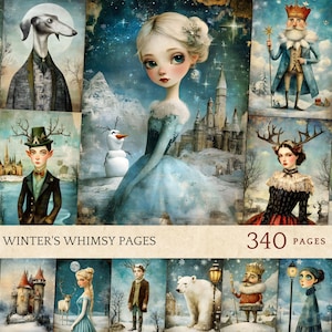 ウィンターワンダーランドコラージュキット、デジタルダウンロード、ファンタジーアートのエフェメラ、スクラップブッキングページ、印刷可能なデコパージュペーパー