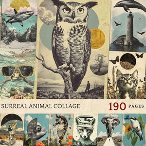Surreale Tier collage für Journaling, Fantasievolle Tiere für scrapbooking, Traumhafte Tier mischtechnik, Surreale wild lebende Tiere collagen , Junk Journals