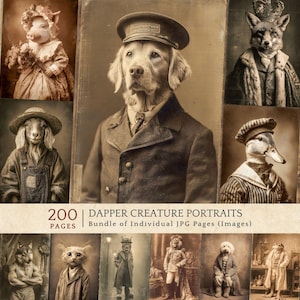Antique Dapper Animal Portraits, Vintage Junk Journal Pages, Scrapbooking Digital Paper, Printable Ephemera