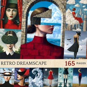 Páginas retrô surreais de diário de lixo, Imagens para impressão de ilustrações surreais, Papercraft, Diário de lixo, Scrapbook, Alta qualidade, Download digital