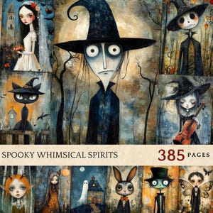 Paquete de diario mágico y espeluznante, lindos y espeluznantes fondos de técnica mixta, extravagantes elementos de collage de Halloween, álbum de recortes espeluznante vintage