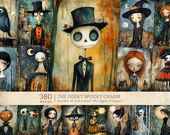 Oddly spooky ephemera pack, weird Halloween junk journal backgrounds, collage sheets for crafts, scrapbooking