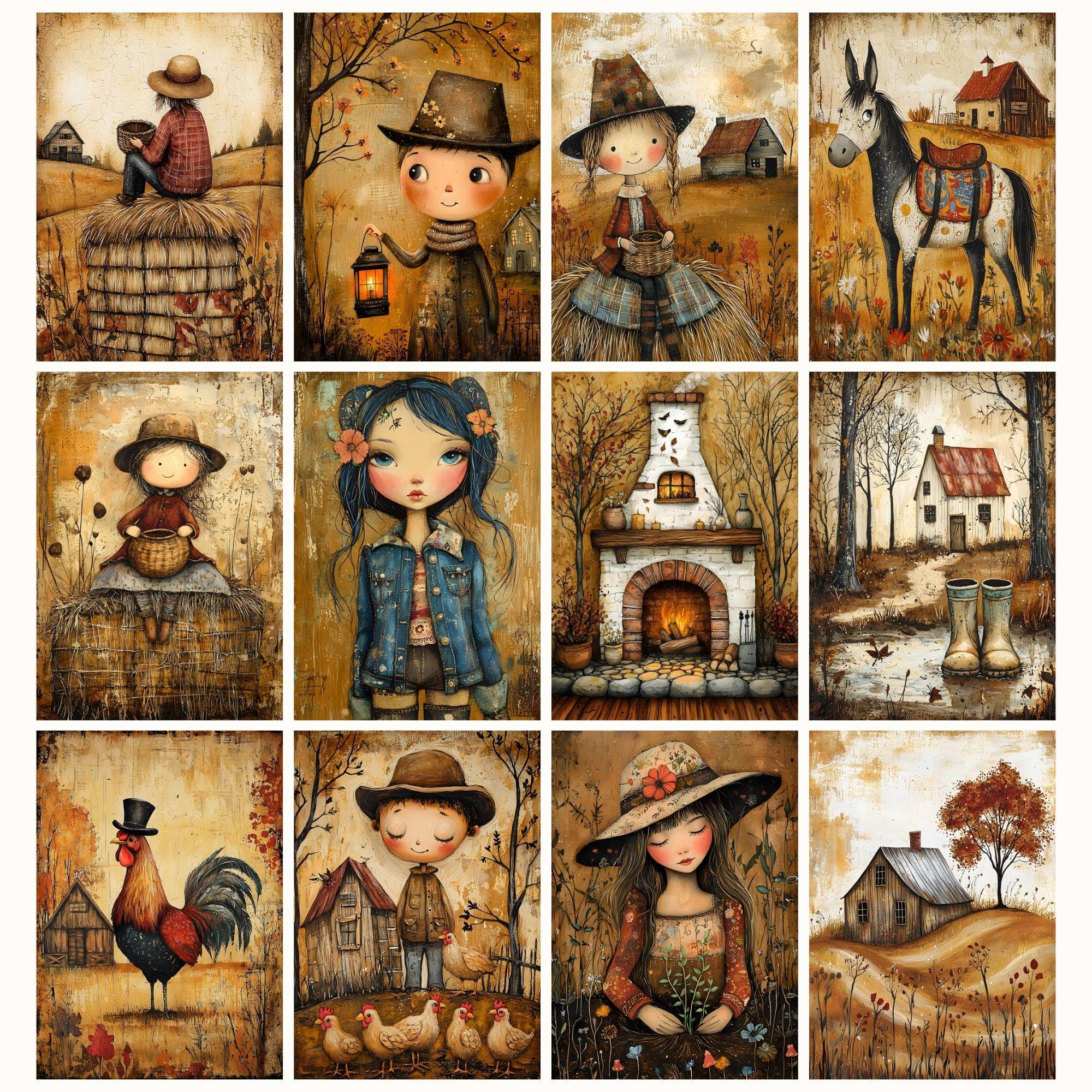 Rustic Post Character Whimsical Characters Farm Life, Rustic Folk Art illustrations ...