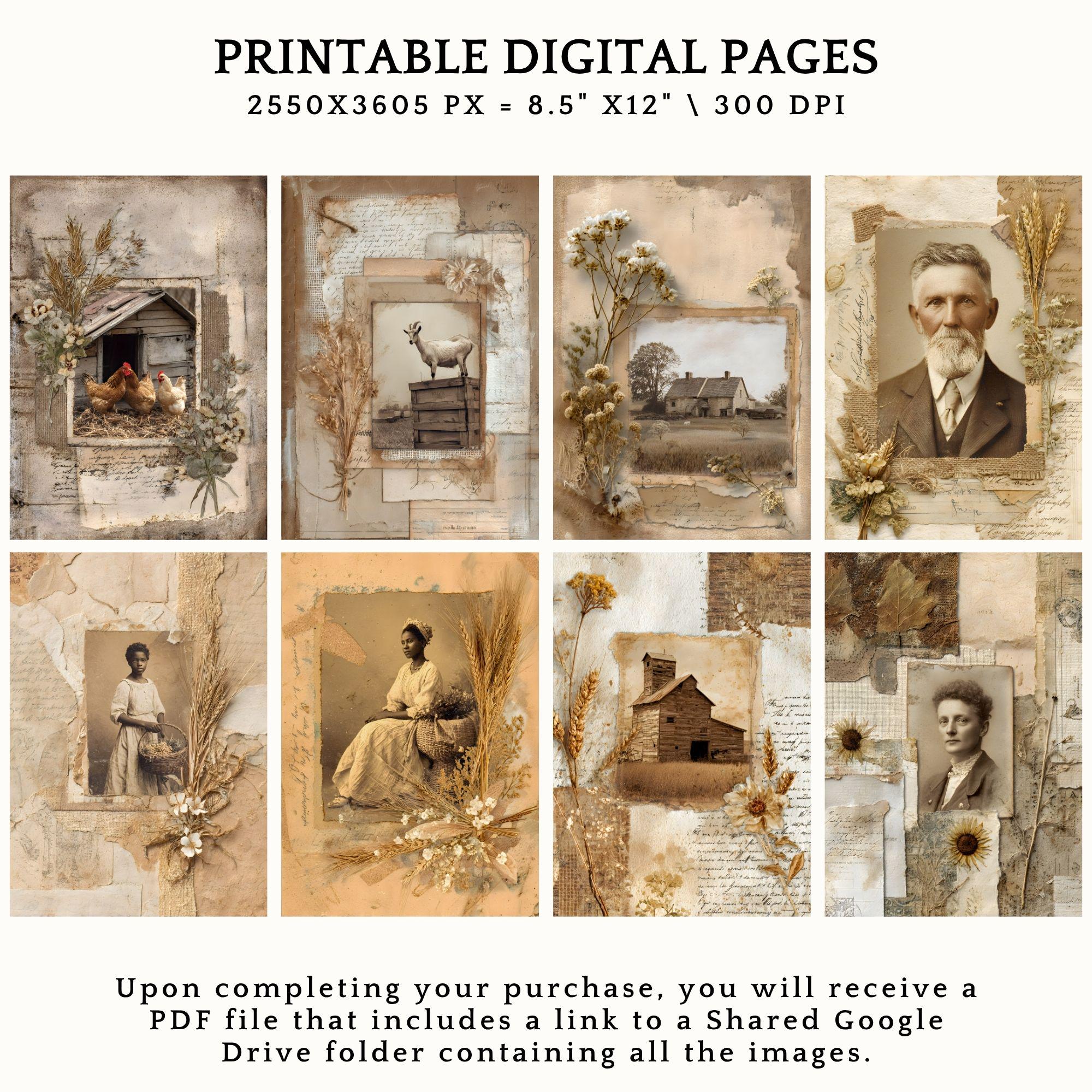 Vintage Country Life Junk Journal Kit, Antique Farmhouse Photos, Rustic ...