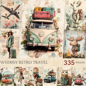 Páginas de diário de viagem extravagantes, itens efêmeros de scrapbook de viagem retrô, kits de diário de lixo extravagantes, imprimíveis de viagem nostálgicos, cartões postais vintage