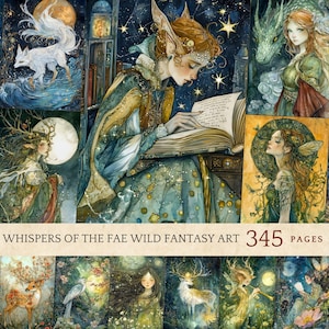 Ethereal Fae Wild, Fantasy Art, Junk Journal Kit, Mystical Elves prints, Watercolor Mystical Forest