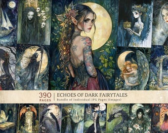 Dark Fairytale Junk Journal Pages, Gothic Fantasy Printable Art, Digital Download Kit, Mysterious Elves