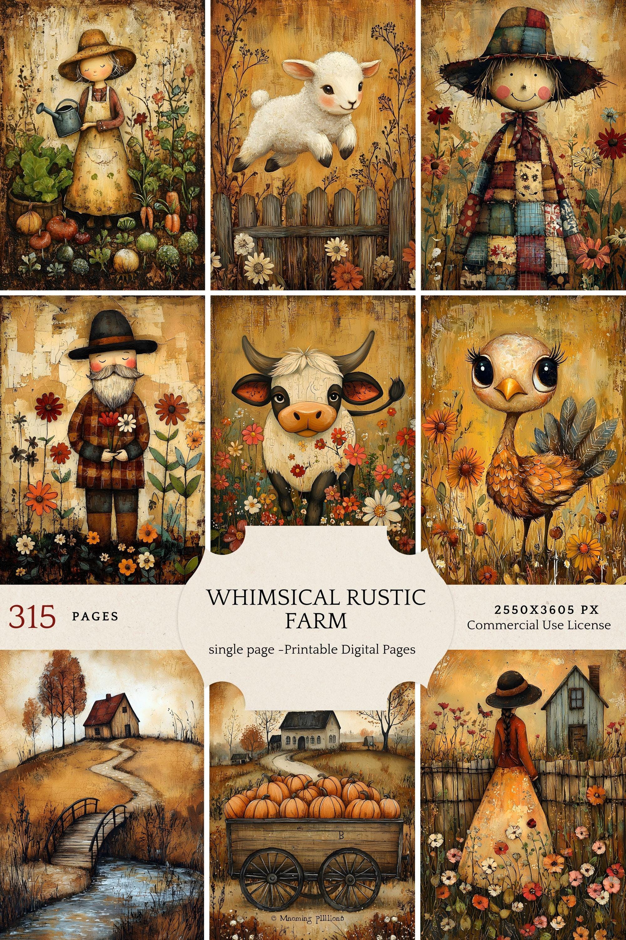 Rustic Post Character Whimsical Characters Farm Life, Rustic Folk Art illustrations ...