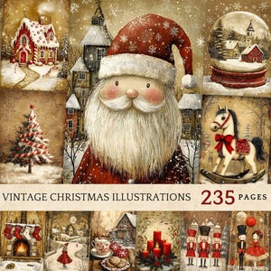 Vintage Santa Claus Illustrations, Christmas Digital Paper, Nostalgic Printable Junk Journal, Holiday Ephemera Pack