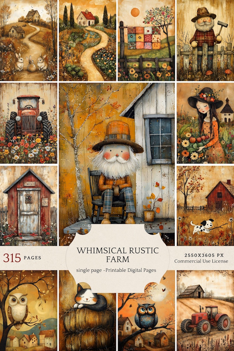 Rustic Post Character Whimsical Characters Farm Life, Rustic Folk Art illustrations ...