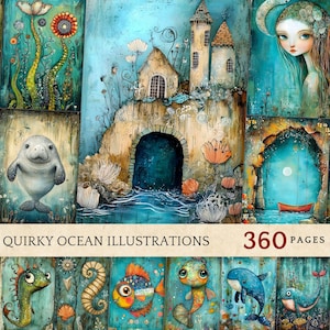 Whimsical Ocean Illustration Backgrounds: Junk Journal Pages (Digital Download)