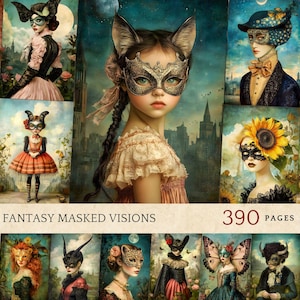 Masquerade Mask Junk Journal Ephemera: Carnival Portrait Art (Digital Download)