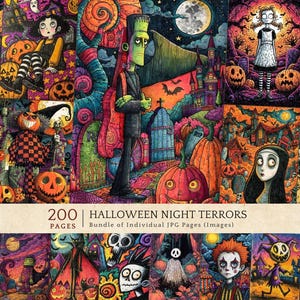 Halloween Night Terrors Digital Scrapbooking Paper Kit With Spooky Characters For Junk Journal Projects
