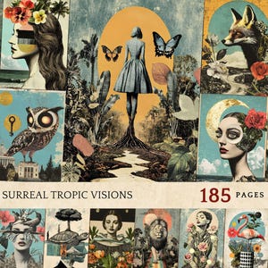 Surreal Botanical Collage: Vintage Ephemera Backgrounds (Digital Download)