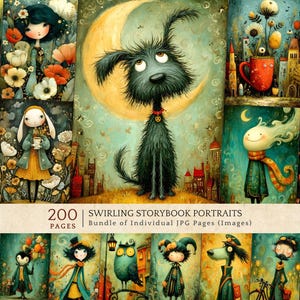 Quirky and Whimsical Characters Illustrations, Junk Journal Digital Papers, Storybook Portrait Clipart Pack