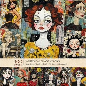 Impressions fantaisistes surréalistes, graphiques de journaux indésirables, album de scrapbooking grungy effrayant, feuilles de papier pour portrait abstrait