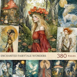 Fantasy Junk Journal Kit, Magisk Sagobok Karaktärskonst, Förtrollad Skog Akvarell Bakgrunder