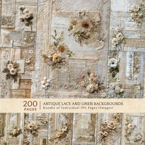 Antique Lace Junk Journal Kit Linen Digital Paper Shabby Chic Scrapbook Background Collage Sheets