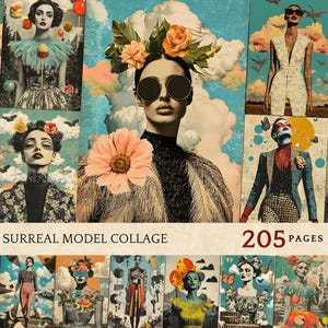 Retro Model-inspirierte Collage Seiten, Ethereal fashion ephemera, Mixed Media Mode Junk Journal Seiten, DIY Scrapbooking, Fantasy Mode