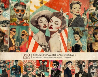 Pop-Avantgarde-Collage-Kunst, stilvolle Vintage-Damendrucke, High-Fashion-Grafikpaket zum Download