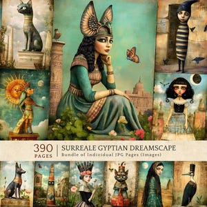 Surreal Egyptian Goddess Junk Journal Pages, Vintage Cleopatra Digital Paper Pack, Mystical Mythology Clipart