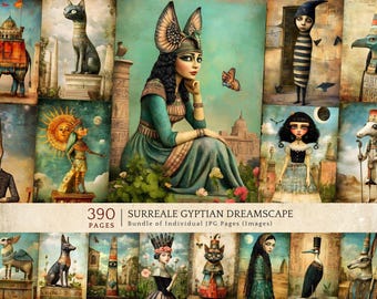 Surreale ägyptische Göttinnen-Junk-Journal-Seiten, Vintage-Cleopatra-Digitalpapier-Paket, Mystische Mythologie-Cliparts