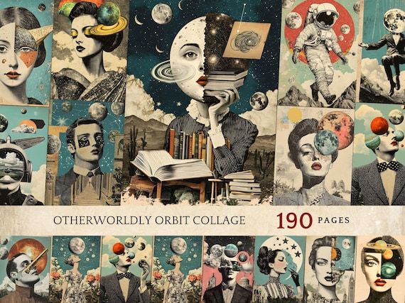 Surreal Astral Collage Pages: Sci-Fi Junk Journal Supplies (Digital Download)