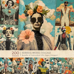 Surreal Model Collage Kit, High Fashion Abstract Portraits, Bold retro Junk Journal Elements