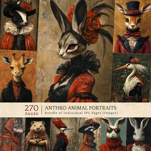 Anthropomorphic Animal Portraits, Victorian Gothic Digital Bundle, Elegant Ladies Gentlemen Art, Junk Journal Printables