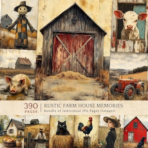 Rustic Farmhouse Journal Kit, Vintage Country Digital Paper, Old Barn Homestead Ephemera