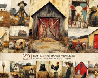 Rustic Farmhouse Journal Kit, Vintage Country Digital Paper, Old Barn Homestead Ephemera