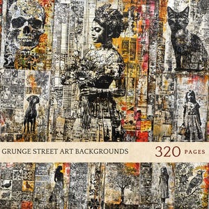 Fondos de arte callejero grunge, collages vintage, texturas de pared con técnica mixta, paquete de descarga digital