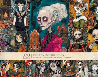 Creepy Portraits Digital Paper, Gothic Junk Journal Designs, Spooky Halloween Ephemera, Printable Collage Sheets