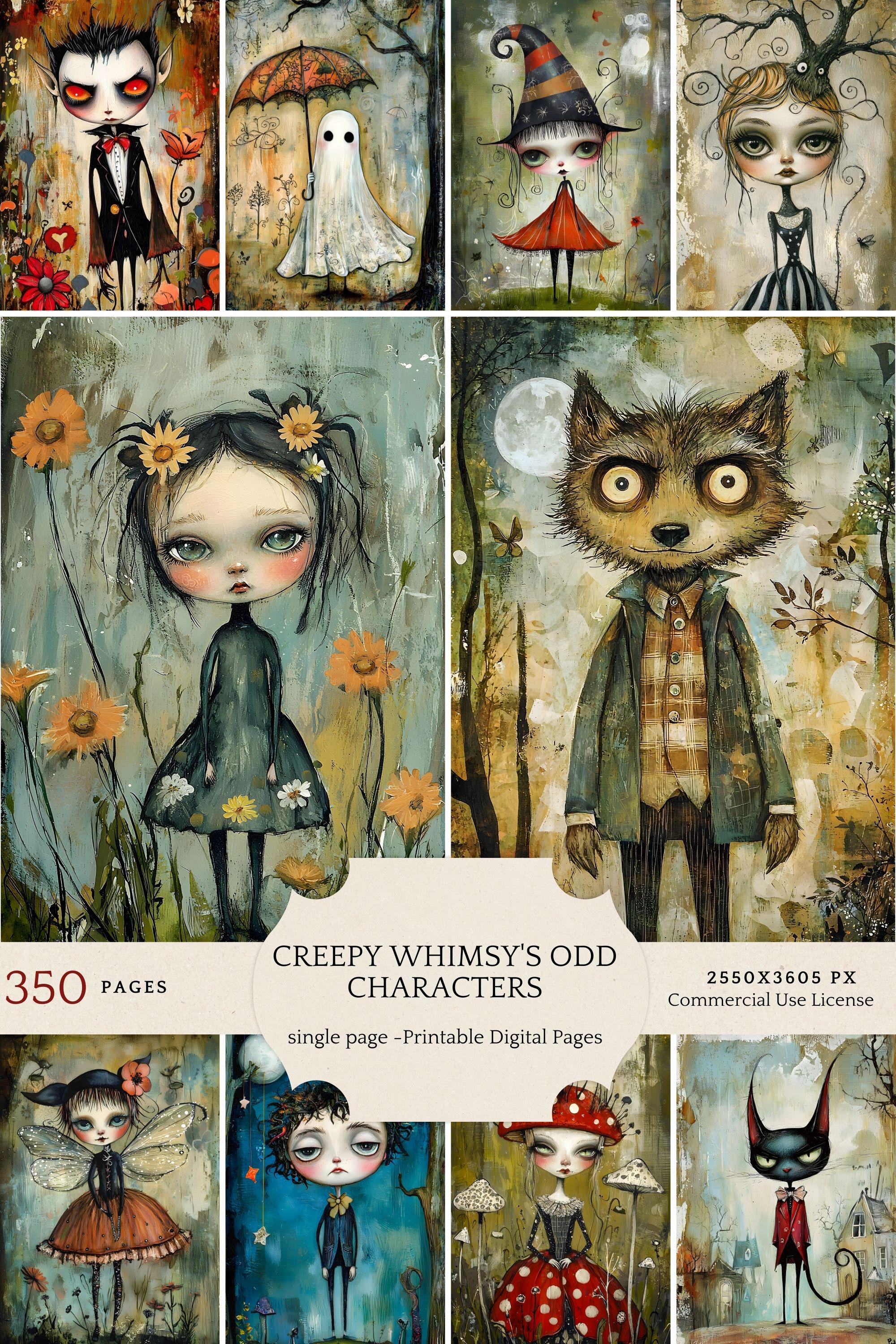 Creepy Whimsy Art, Strange Characters, Digital Paper Pack, Spooky Dolls ...