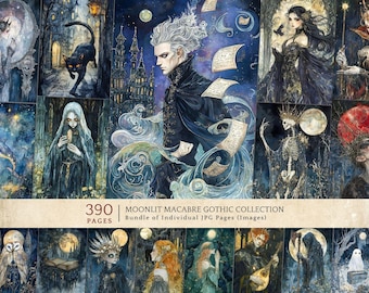 Elegant Gothic Printable Collection, Macabre Dark Fantasy Art, Mysterious Witchcraft Characters, Spooky Junk Journals