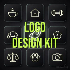 Kit de diseño de logotipos: 12 conceptos de logotipos con IA para pequeñas empresas, cafeterías, bienes raíces, gimnasios, panaderías, plantillas de logotipos tecnológicos, paquete de marca.