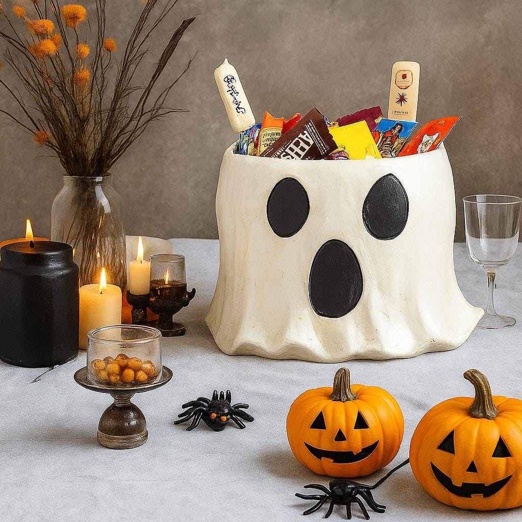 Ghost Bucket Decor, Ghost Planter Pot, Ghost Bucket Vase, Halloween Ghost Bucket, Handmade Halloween Treat Buckets