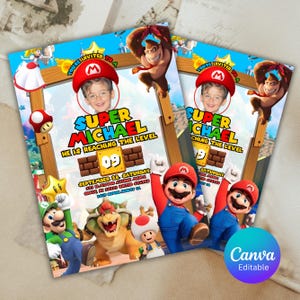 Mario Bros Geburtstagskind einladen | Mario Geburtstagseinladung | Mario Geburtstagsparty Mottokarte | Digital einladen | Kinder-Geburtstags-Einladung